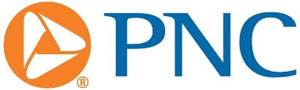 Identical version of the PNC Bank logo, with the same orange circle and white triangle symbol next to the blue “PNC” text on a white background.